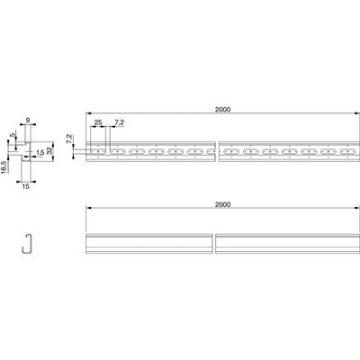  RAIL DIN ASYM 2M PERF 